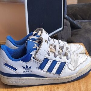 adidas White and Blue Low-Top Sneakers with Velcro Strap